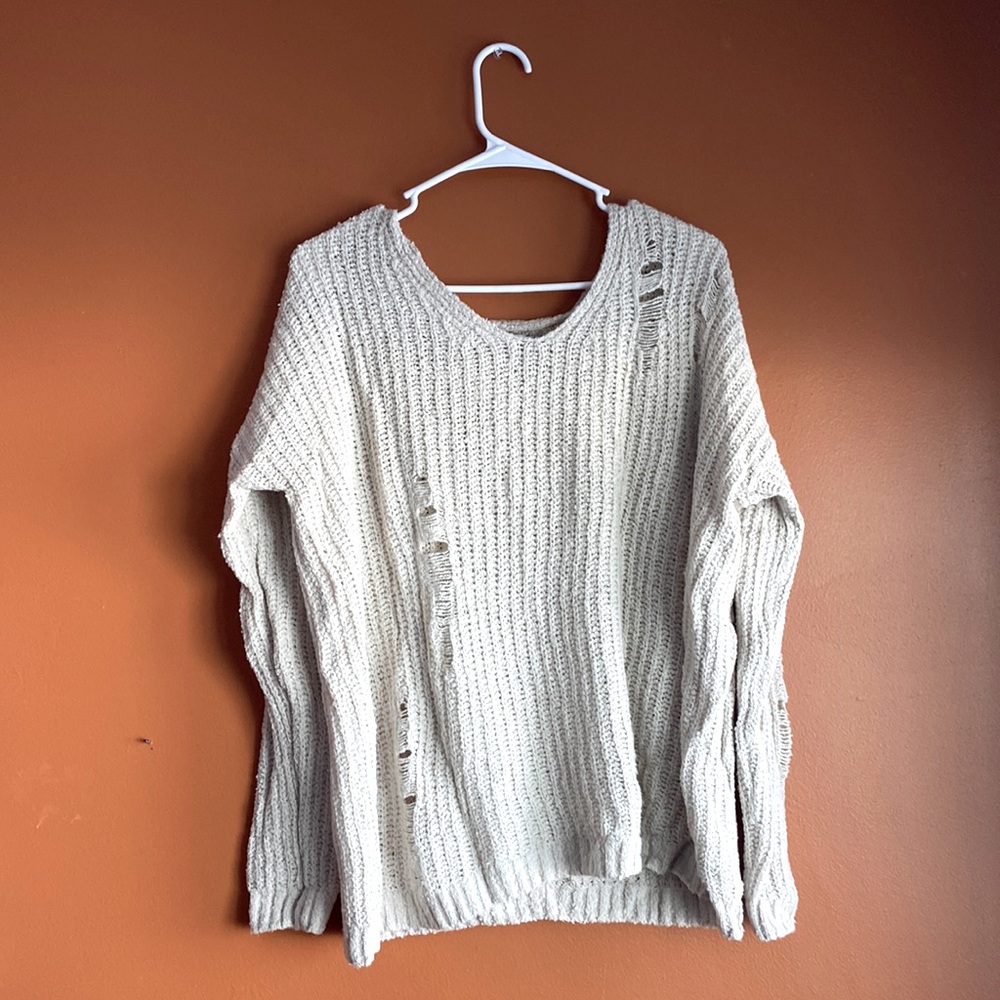 Distressed White and Cream colored Sweater